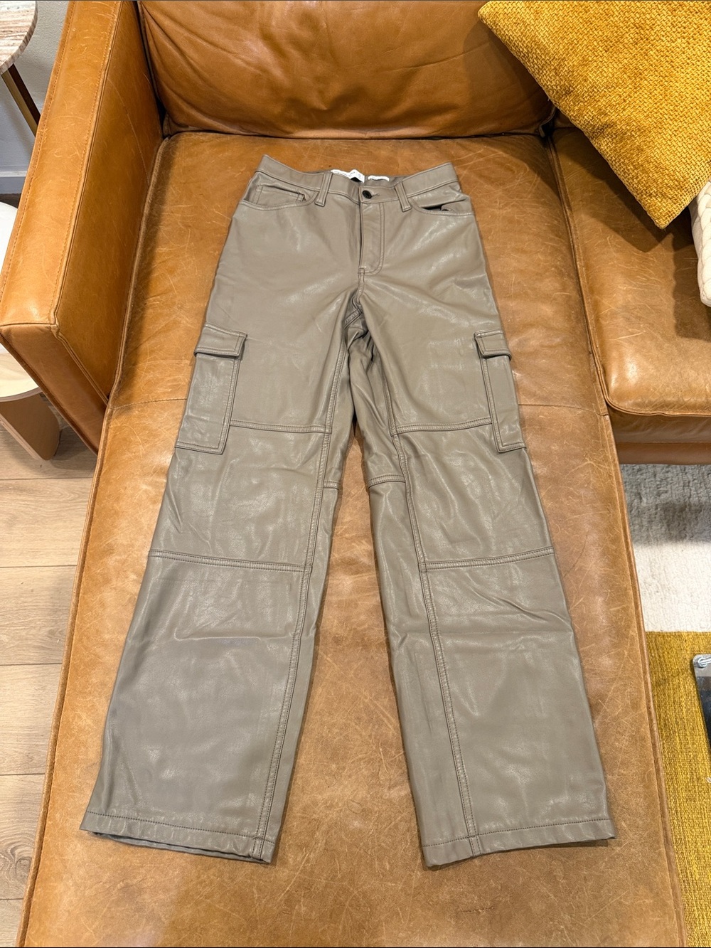Abercrombie & Fitch Taupe Leather-Effect Cargo Pants